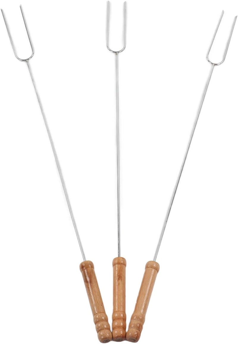 Jeanoko Hot Dog Fork, Stainless Steel Fork Camping Heat Reusable Smore Sticks with Beech Wood Handle for BBQ Barbecue Forks for Campfire, Bonfire and Grill Camping Accessory - Image 4