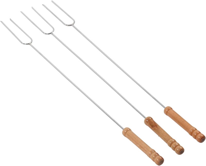 Jeanoko Hot Dog Fork, Stainless Steel Fork Camping Heat Reusable Smore Sticks with Beech Wood Handle for BBQ Barbecue Forks for Campfire, Bonfire and Grill Camping Accessory - Image 1