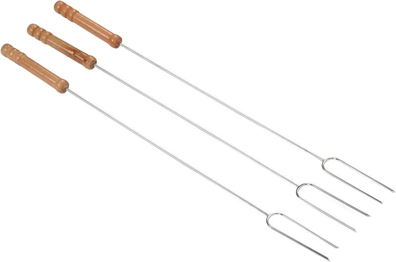 Jeanoko Hot Dog Fork, Stainless Steel Fork Camping Heat Reusable Smore Sticks with Beech Wood Handle for BBQ Barbecue Forks for Campfire, Bonfire and Grill Camping Accessory - Image 3