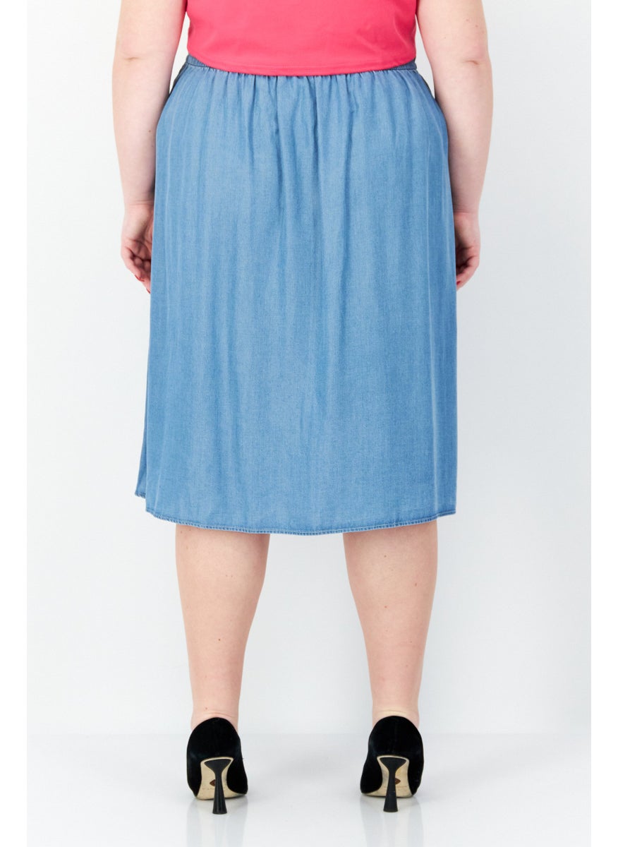 GERRY WEBER - Women Solid Midi Skirts, Blue - Image 1