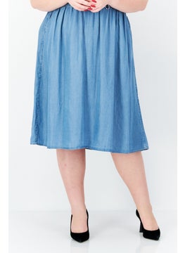 GERRY WEBER Women Solid Midi Skirts, Blue  - Image 1