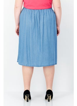 GERRY WEBER Women Solid Midi Skirts, Blue  - Image 3