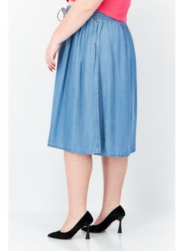 GERRY WEBER Women Solid Midi Skirts, Blue  - Image 2
