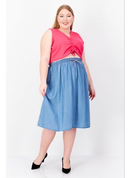 GERRY WEBER Women Solid Midi Skirts, Blue  - Image 4