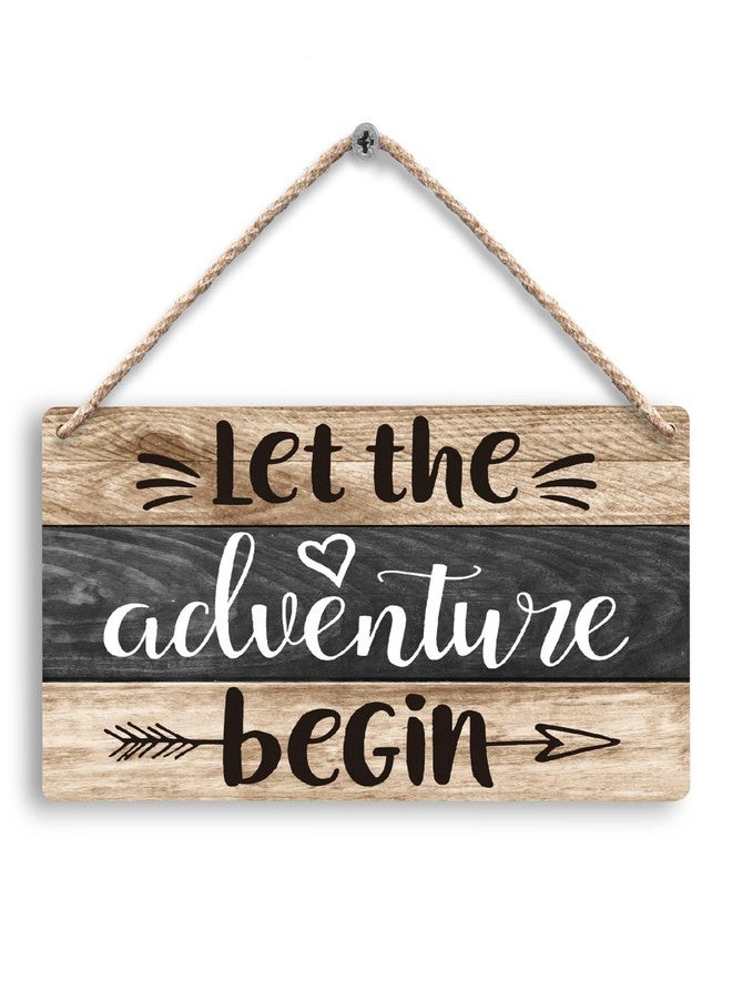 FUGWN Let the Adventure Begin Hanging Wooden Signs 12x6, Rustic Cabin Camper Home RV Wall Decor, Camping Lovers Home Decor Gifts for Camper Women Men - Image 1
