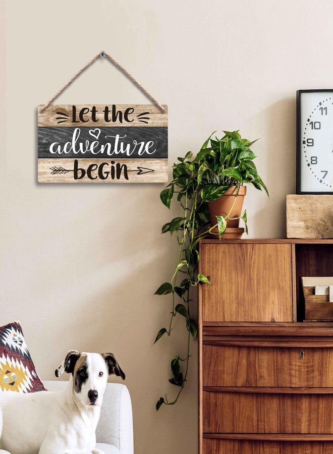 FUGWN Let the Adventure Begin Hanging Wooden Signs 12x6, Rustic Cabin Camper Home RV Wall Decor, Camping Lovers Home Decor Gifts for Camper Women Men - Image 2