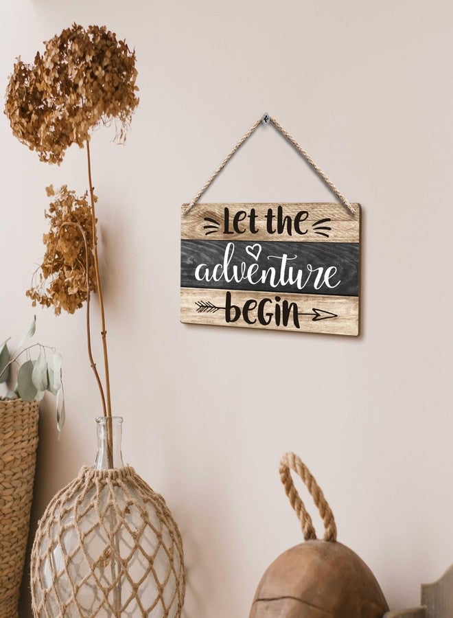 FUGWN Let the Adventure Begin Hanging Wooden Signs 12x6, Rustic Cabin Camper Home RV Wall Decor, Camping Lovers Home Decor Gifts for Camper Women Men - Image 4
