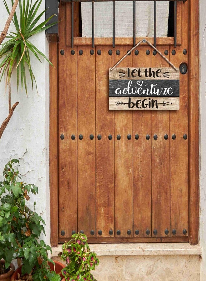 FUGWN Let the Adventure Begin Hanging Wooden Signs 12x6, Rustic Cabin Camper Home RV Wall Decor, Camping Lovers Home Decor Gifts for Camper Women Men - Image 3