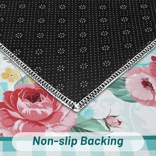 Mofvugz Red Teal Floral Kitchen Rugs and Mats Non-Skid Washable for Floor, Floral Teal Kitchen Decor and Accessories Kitchen Mat Set of 3, 17"x30"+17"x47"+17"x59" - Image 4