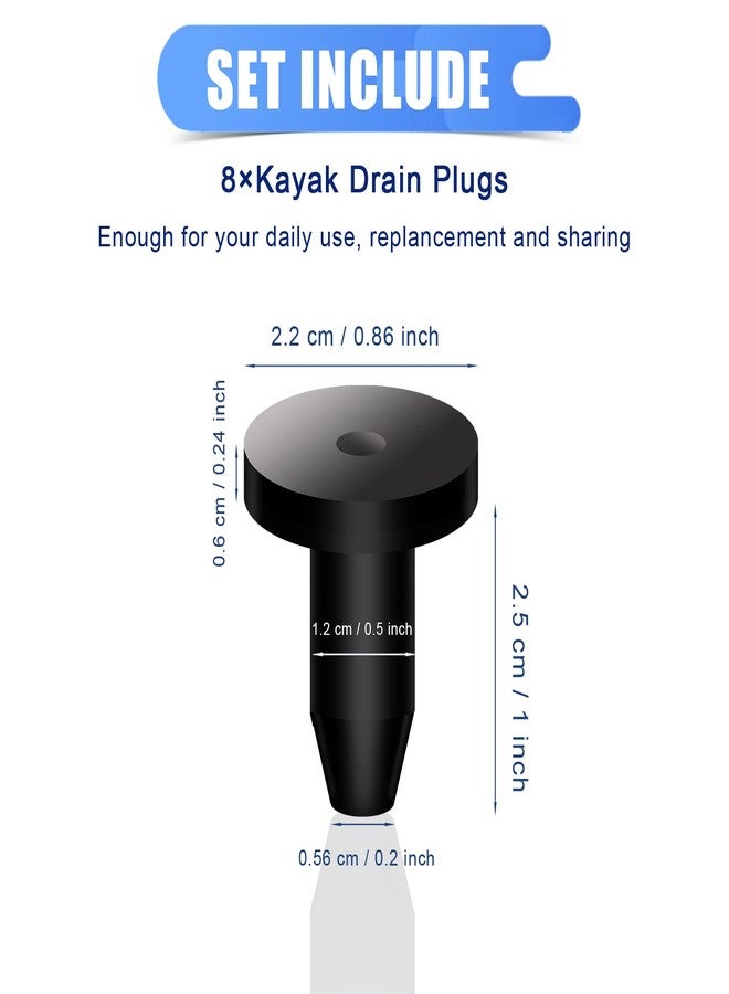 AIEX 8pcs Kayak Drain Plug, Canoe Drain Stoppers Kit, Universal Kayak Drain Holes Plugs, Scupper Plugs for Kayak Boat (Black) - Image 2