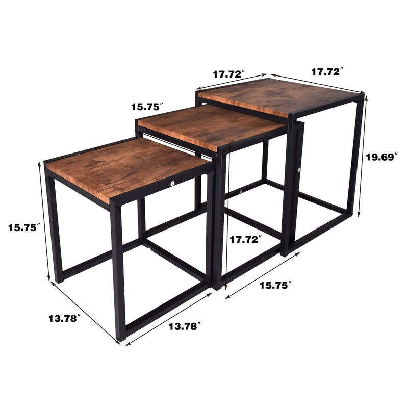 HAHRIR Nesting Table Set of 3 Side Tables, Modern Coffee Table Stacking End Table with Metal Frameï¼ŒBlack - Image 5