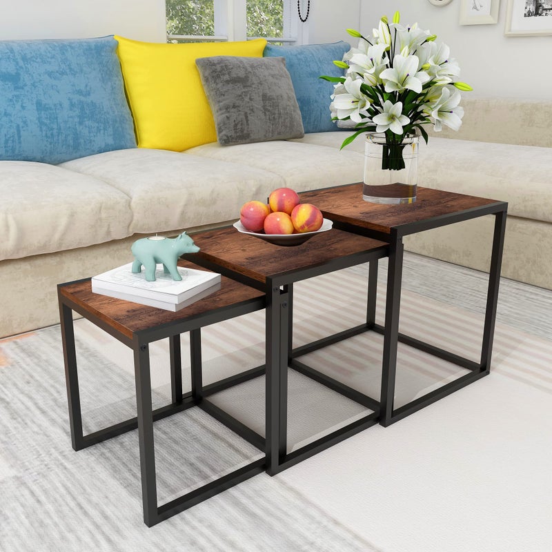 HAHRIR Nesting Table Set of 3 Side Tables, Modern Coffee Table Stacking End Table with Metal Frameï¼ŒBlack - Image 3