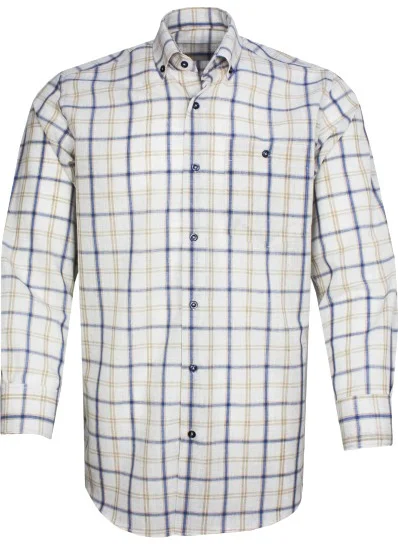 Varetta Men's Beige Gray Checked Pocket Classic Cut Cotton Long Sleeve Shirt