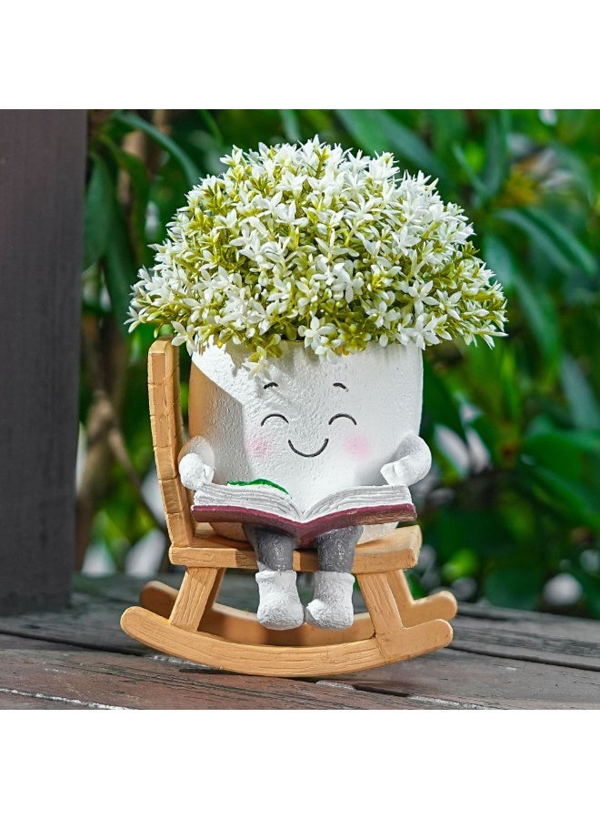 كيلا قطعتان من كرسي هزاز على شكل وجه مبتسم مع فتحة تصريف، أواني نباتات لطيفة للنباتات الداخلية والخارجية، وعاء زهور فريد ومضحك للنباتات العصارية، هدية لعيد الأم وأعياد الميلاد (أبيض) - Image 4