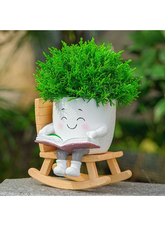 كيلا قطعتان من كرسي هزاز على شكل وجه مبتسم مع فتحة تصريف، أواني نباتات لطيفة للنباتات الداخلية والخارجية، وعاء زهور فريد ومضحك للنباتات العصارية، هدية لعيد الأم وأعياد الميلاد (أبيض) - Image 5