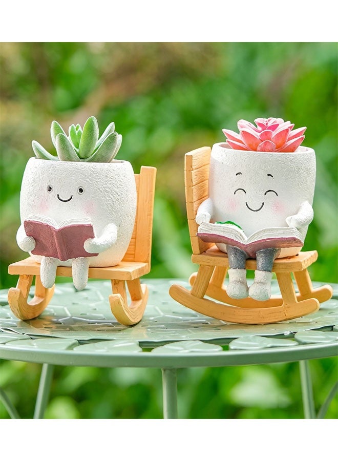 Bukela Polyester Resin Decorative Vases, Whimsical Rocking Chair-Shaped Succulent Pots, Cactus-Face Plant Pots With Drainage Holes. Suitable For Indoor And Outdoor Plants; A Great Gift Choice For Mother’s Day And Christmas. - Image 1