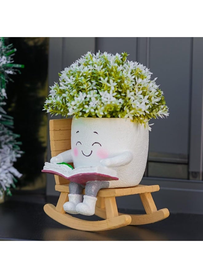 Bukela Polyester Resin Decorative Vases, Whimsical Rocking Chair-Shaped Succulent Pots, Cactus-Face Plant Pots With Drainage Holes. Suitable For Indoor And Outdoor Plants; A Great Gift Choice For Mother’s Day And Christmas. - Image 2