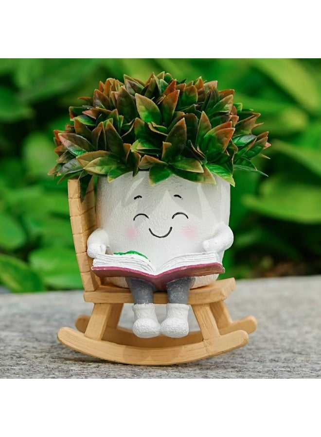 Bukela Polyester Resin Decorative Vases, Whimsical Rocking Chair-Shaped Succulent Pots, Cactus-Face Plant Pots With Drainage Holes. Suitable For Indoor And Outdoor Plants; A Great Gift Choice For Mother’s Day And Christmas. - Image 4