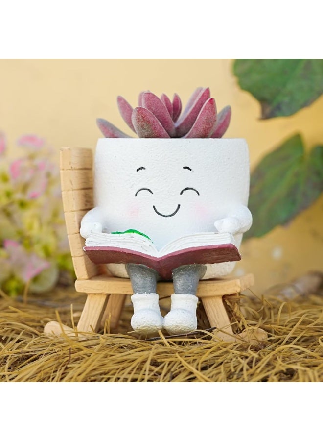 Bukela Polyester Resin Decorative Vases, Whimsical Rocking Chair-Shaped Succulent Pots, Cactus-Face Plant Pots With Drainage Holes. Suitable For Indoor And Outdoor Plants; A Great Gift Choice For Mother’s Day And Christmas. - Image 3