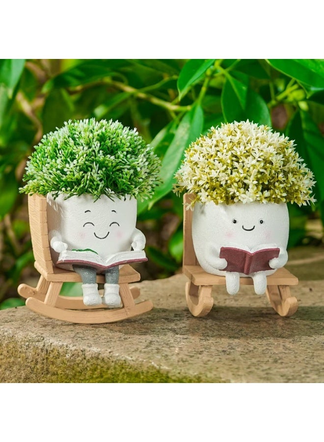 Bukela Polyester Resin Decorative Vases, Whimsical Rocking Chair-Shaped Succulent Pots, Cactus-Face Plant Pots With Drainage Holes. Suitable For Indoor And Outdoor Plants; A Great Gift Choice For Mother’s Day And Christmas. - Image 5