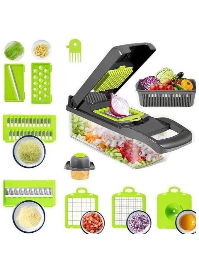Multifunctional vegetable slicer, food cutter for slicing onions, salad, tomatoes, and vegetables with 16 slicing blades - Image 1