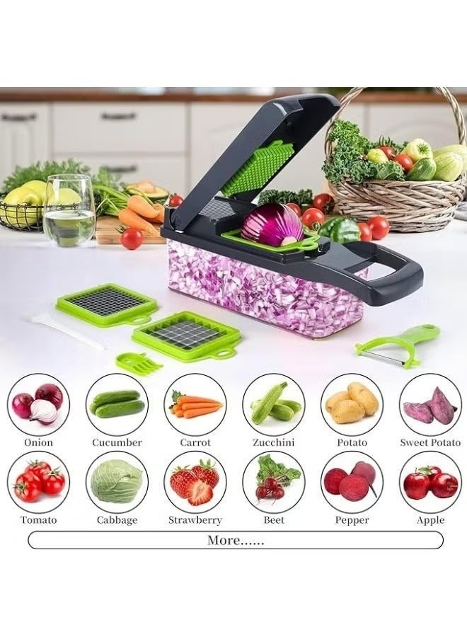 Multifunctional vegetable slicer, food cutter for slicing onions, salad, tomatoes, and vegetables with 16 slicing blades - Image 2