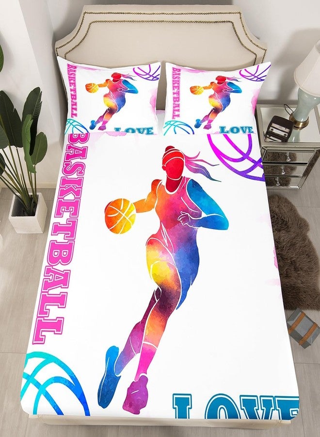 Homewish Basketball Lovers Kids Fitted Sheet Twin Size,Modern Sports Games Competition Bedding Set,Girls Boys Adults Room Decor,Hand Painted Fashion Bed Cover,Pink Purple Bed Sheet,1 Pillowcase - Image 5