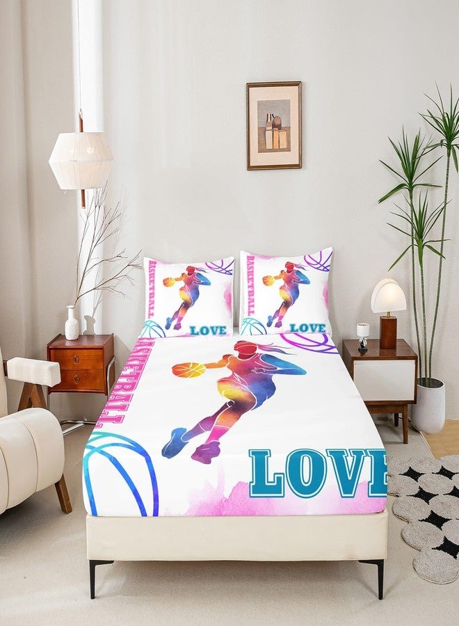 Homewish Basketball Lovers Kids Fitted Sheet Twin Size,Modern Sports Games Competition Bedding Set,Girls Boys Adults Room Decor,Hand Painted Fashion Bed Cover,Pink Purple Bed Sheet,1 Pillowcase - Image 4