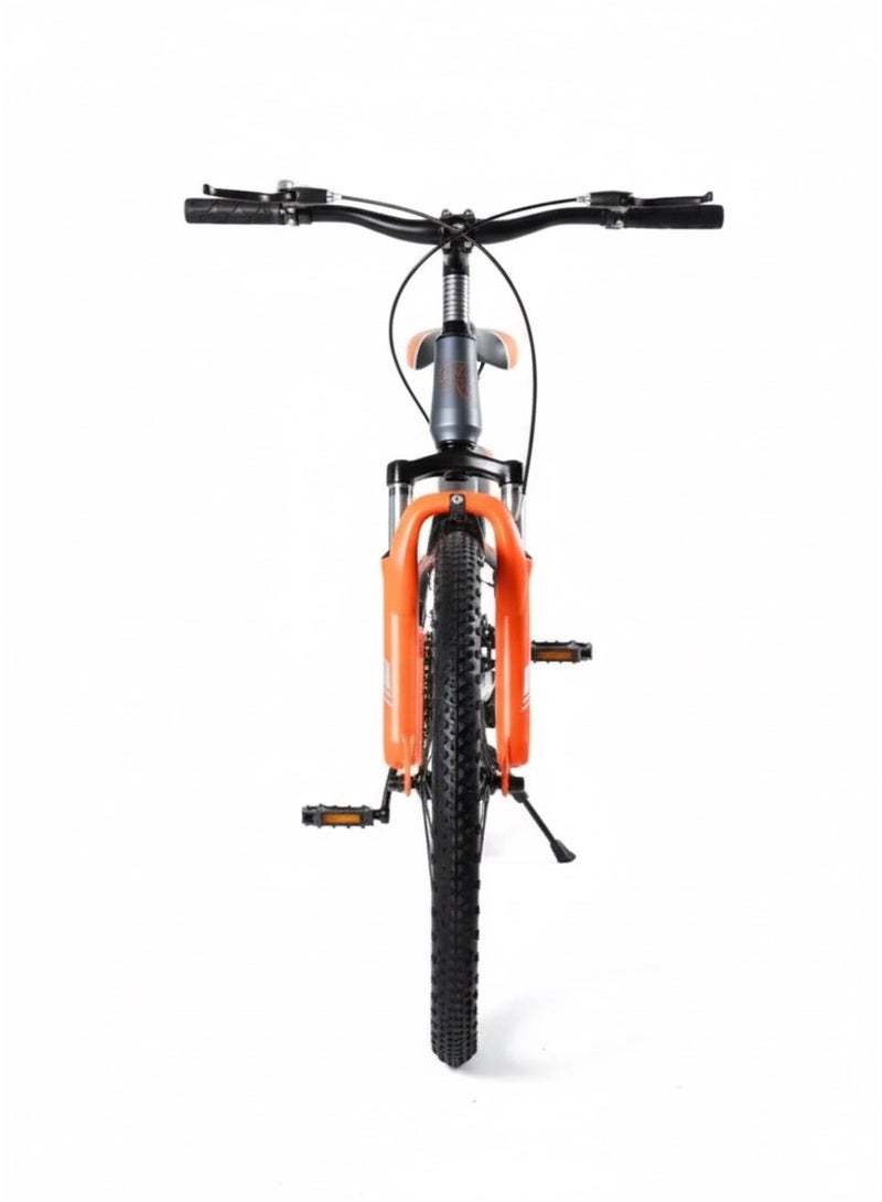 StarKids 20 inch size state-of-the-art junior sports bike featuring a frame designed to withstand harsh conditions and an advanced front suspension system for shock absorption. It offers maximum efficiency for comfortable and safe riding on urban roads and dirt tracks, thanks to an advanced, high-precision braking system that provides instant and reliable stopping power. - Image 4