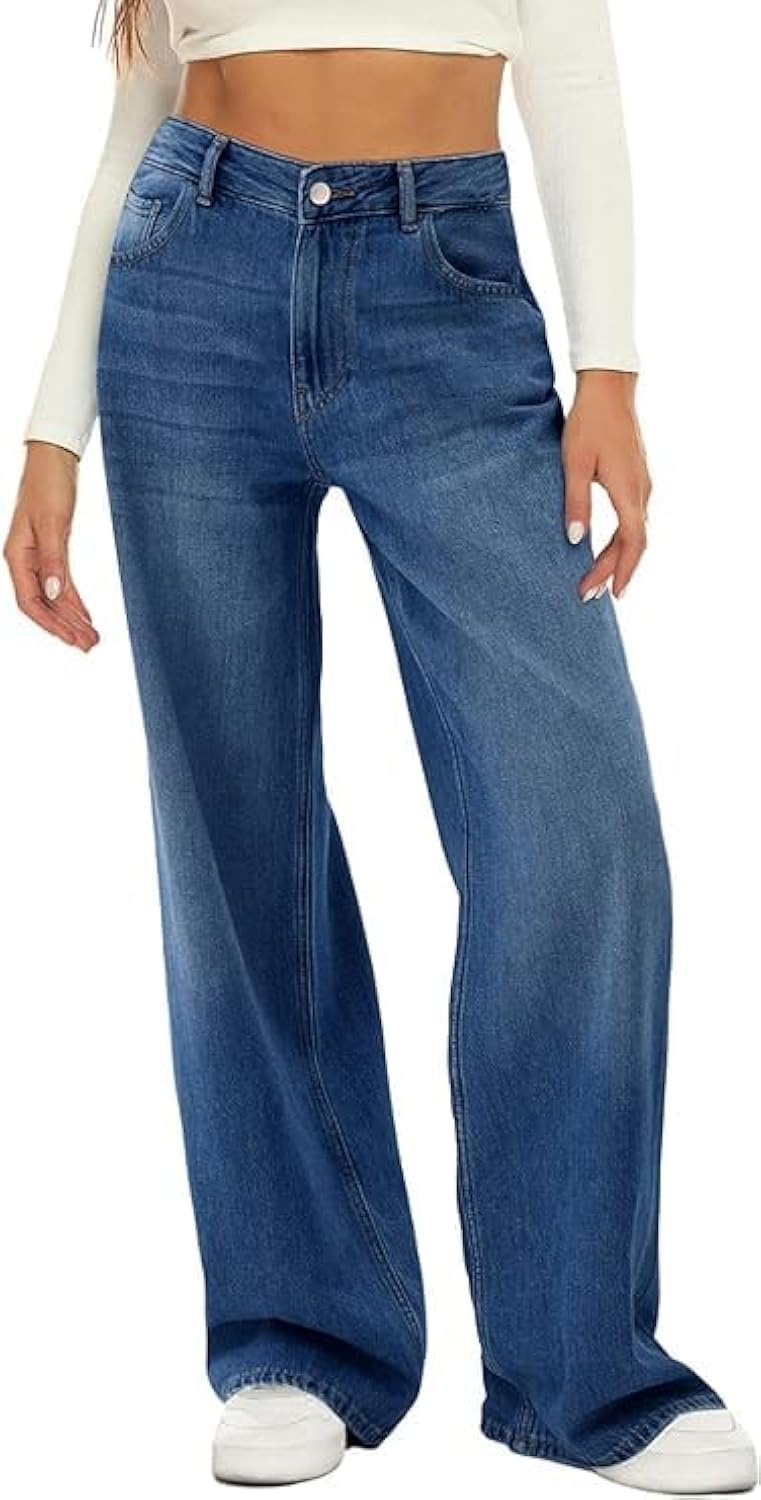 HDLTE Women Wide Leg Jeans High Waist Baggy Pants Loose Boyfriend Jeans Denim Pants Y2K 90s