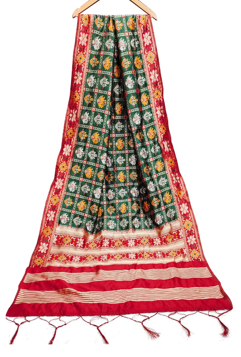 TRENDMALLS Women's Jacquard Silk Patola Design Dupatta (D03-DarkGreen) - Image 1