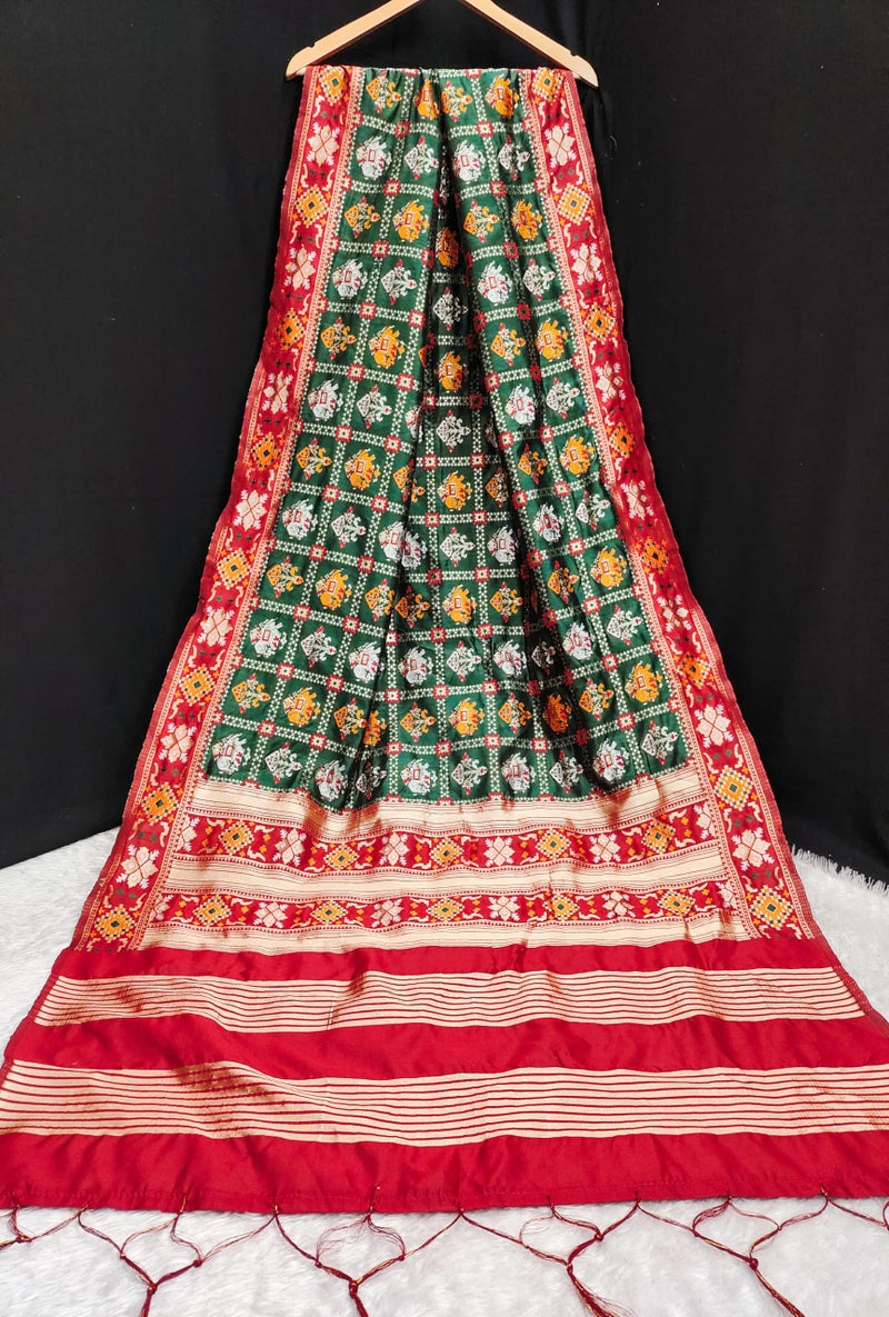 TRENDMALLS Women's Jacquard Silk Patola Design Dupatta (D03-DarkGreen) - Image 4