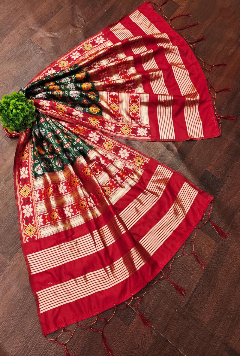 TRENDMALLS Women's Jacquard Silk Patola Design Dupatta (D03-DarkGreen) - Image 3