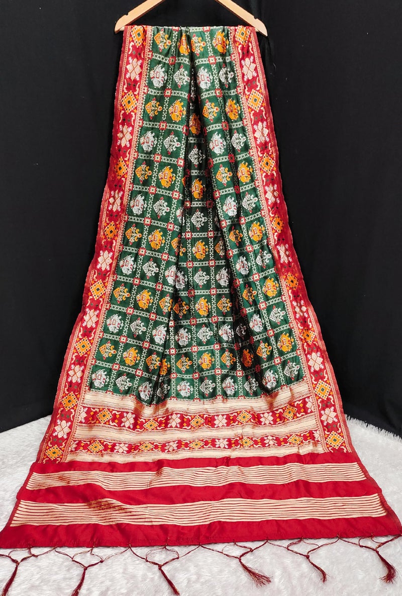 TRENDMALLS Women's Jacquard Silk Patola Design Dupatta (D03-DarkGreen) - Image 5