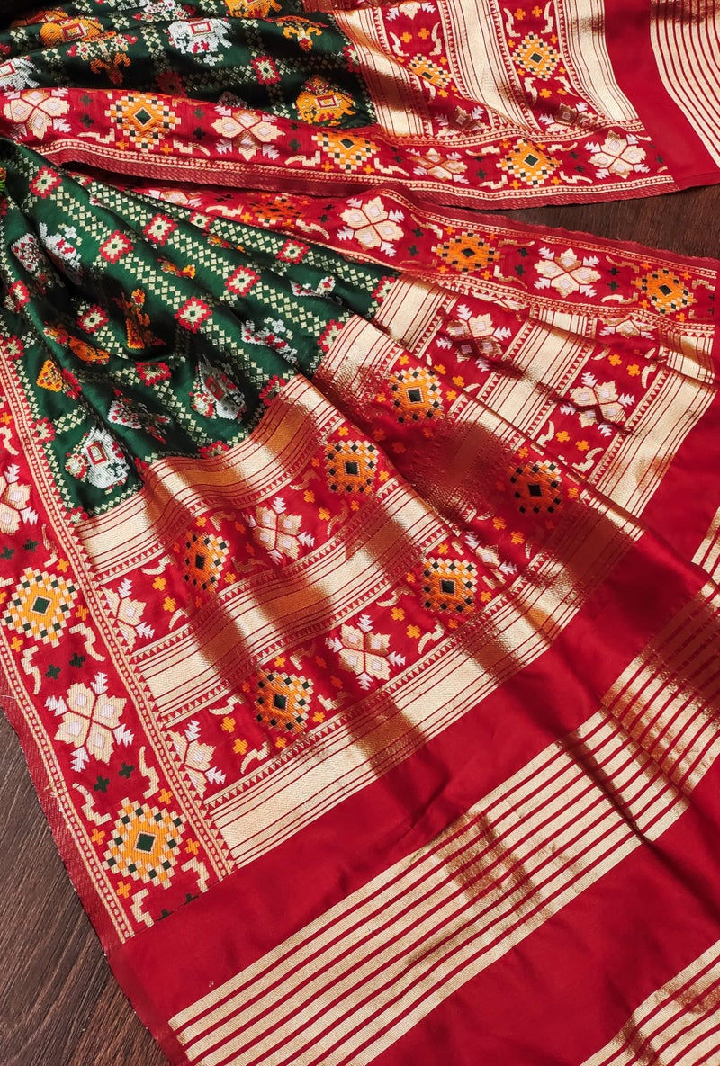 TRENDMALLS Women's Jacquard Silk Patola Design Dupatta (D03-DarkGreen) - Image 2