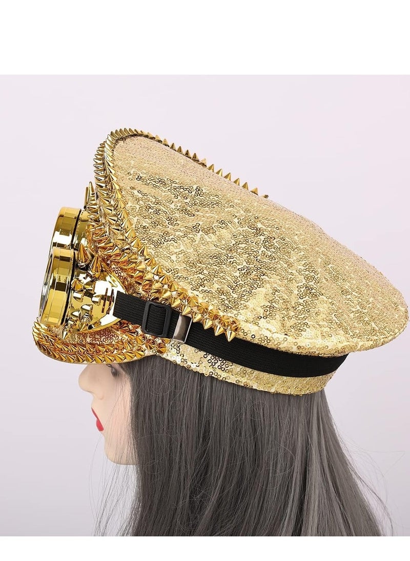 Steampunk Top Hats Sequin Glamorous Burning Mucis Festival Halloween Rhinestone Captain Caps with Goggles Crowns Party Disco  - Image 4