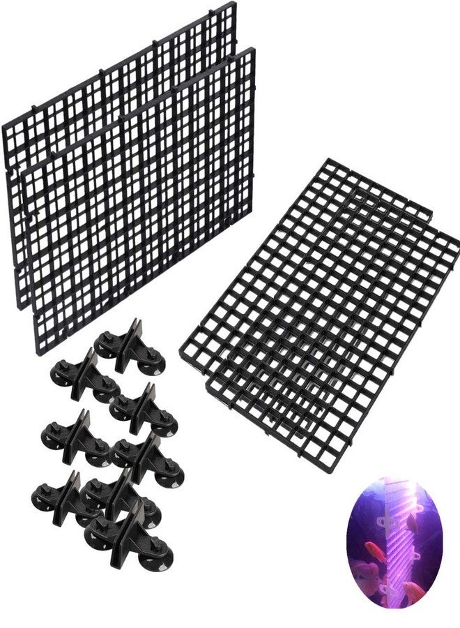 Chneeu 4 Pcs Aquarium Divider Tray Plastic Grid Aquarium Egg Crate Light Diffuser, Fish Tank Divider Filter Bottom Isolation with 8 Pcs Sucker Clip(Black) - Image 1