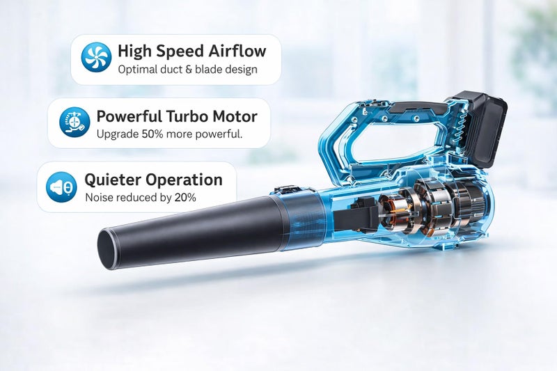 MECRAAF® Brushless Cordless Leaf Blower | 21V 6.0Ah Powerful | RPM: 0-28000 r/min | Powered Handheld Variable-Speed Yard Blower for Lawn Care | Snow Blowing | Dust Cleaning - Image 3