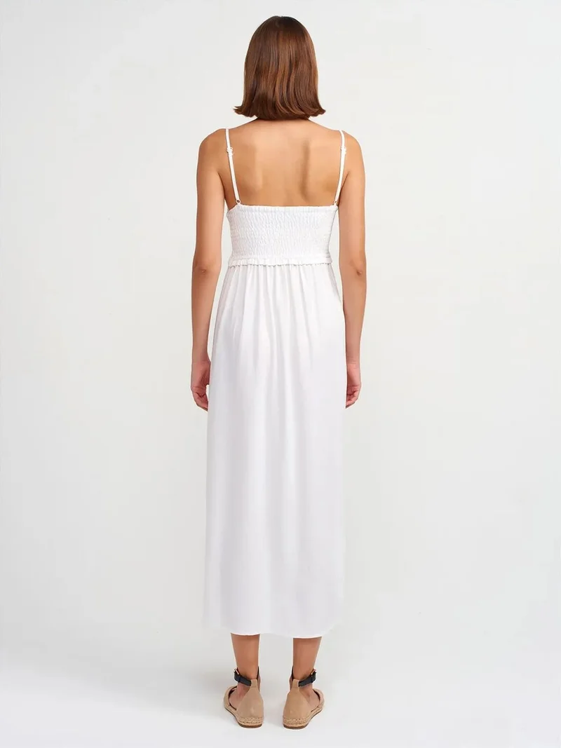 ديلفين Dilvin Sleeveless A-line Midi Dress With Square Neck