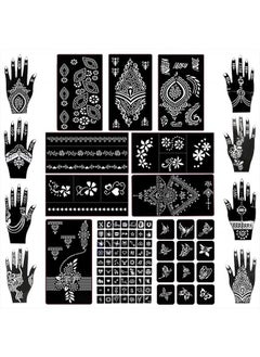 18 Sheets Henna Tattoo Stencil Kit, 97 PCS Temporary Glitter Airbrush Flower Tattoo Stencils for Women and Girls Arabian Realistic Tattoo Stickers for Face Paint Body Art