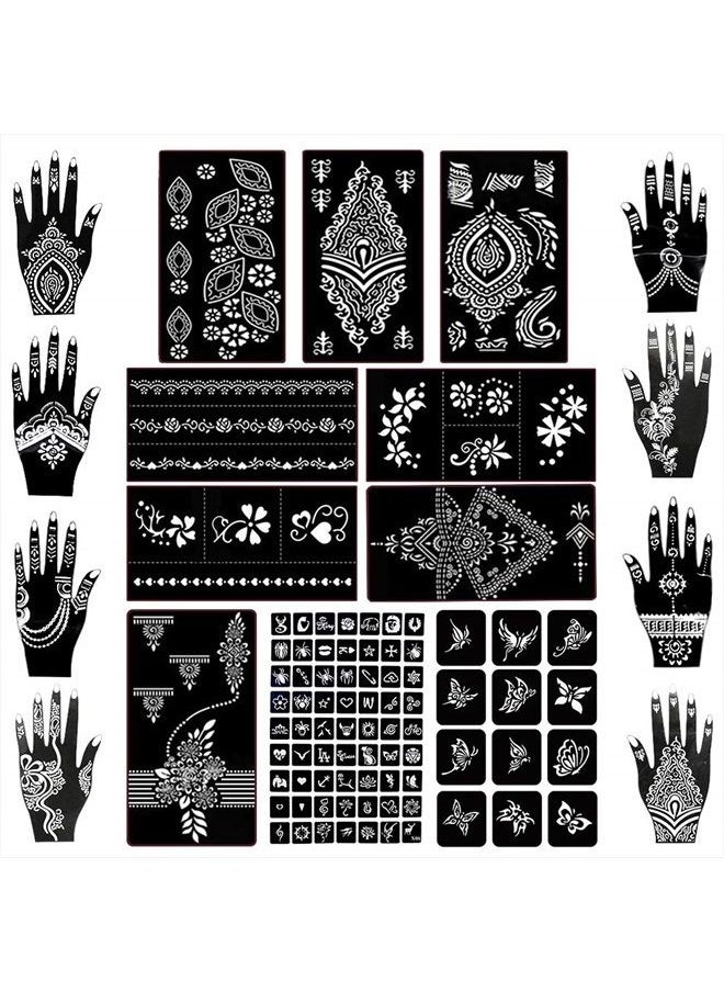 Koogel - 18 Sheets Henna Tattoo Stencil Kit, 97 PCS Temporary Glitter Airbrush Flower Tattoo Stencils for Women and Girls Arabian Realistic Tattoo Stickers for Face Paint Body Art - Image 1