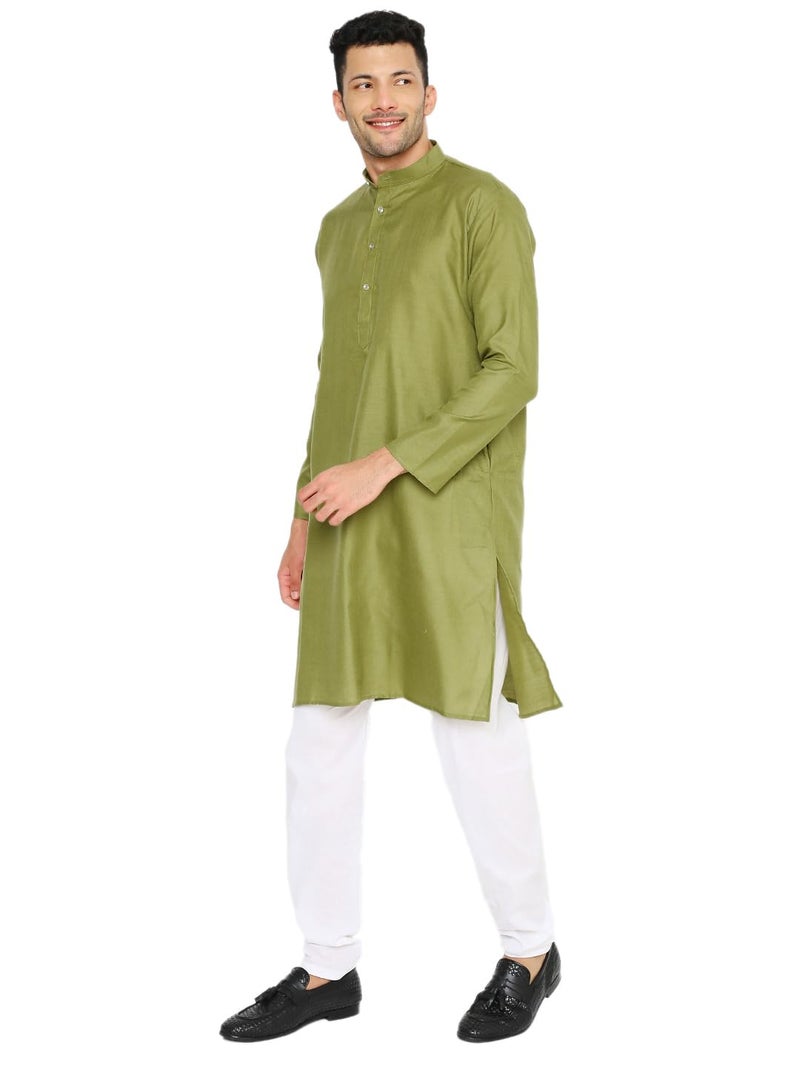 Maharaja Magic Cotton Solid Kurta in Olive Green for Men[MSKurta1170-40] - Image 3