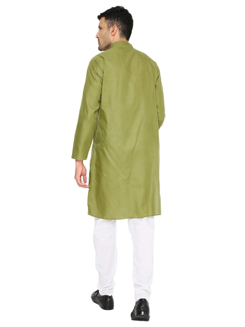 Maharaja Magic Cotton Solid Kurta in Olive Green for Men[MSKurta1170-40] - Image 2