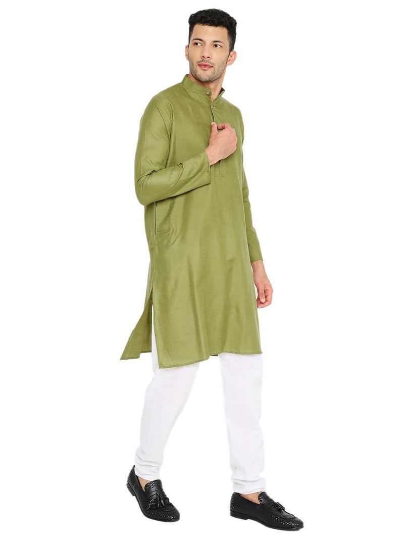 Maharaja Magic Cotton Solid Kurta in Olive Green for Men[MSKurta1170-40] - Image 4