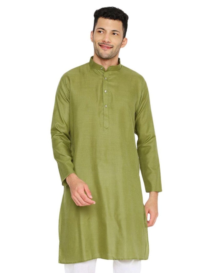 Maharaja Magic Cotton Solid Kurta in Olive Green for Men[MSKurta1170-40] - Image 1