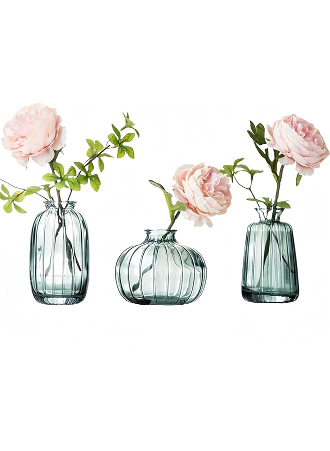 Green Tiger Vases Set of 3 Small Glass Flower Vases, Green, Mini Vases Glass Bottles, Modern Home Decor, Vases Decor for Table Centre, Wedding, Bedroom, Christening, Birthday, Mother's Day Gift - Image 1