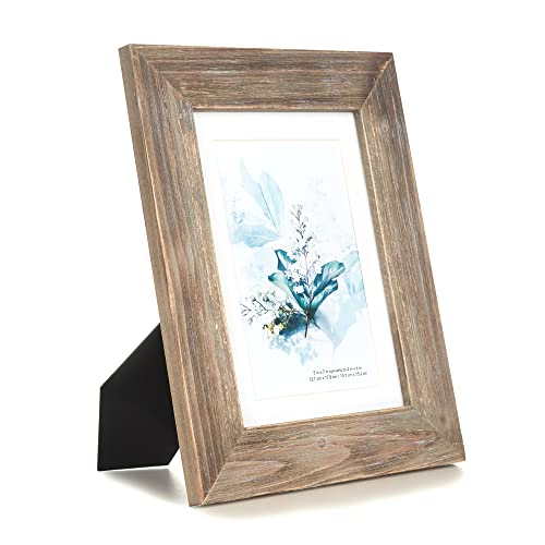 KAIWIN 100% Solid Wood Brown 5x7 Picture Frame 1 Pack - Display Picture 4x6 with Mat, Rustic Wooden Photo Frames for Table Top and Wall Mounting - Image 1