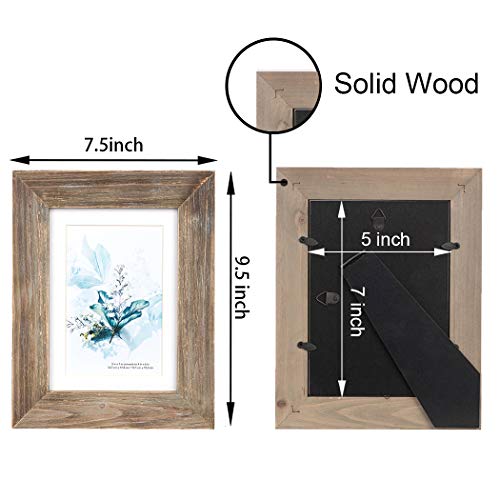 KAIWIN 100% Solid Wood Brown 5x7 Picture Frame 1 Pack - Display Picture 4x6 with Mat, Rustic Wooden Photo Frames for Table Top and Wall Mounting - Image 4