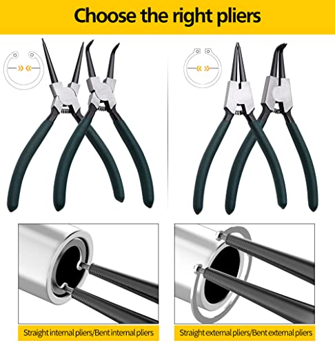LFSEMINI Snap Ring Pliers Set, 4pcs 7" Internal/External Circlip Pliers Kit with Straight/Bent Jaw, Heavy Duty Precision Spring Loaded Pliers for Ring Remover Retaining and Remove Hoses, Gaskets - Image 4