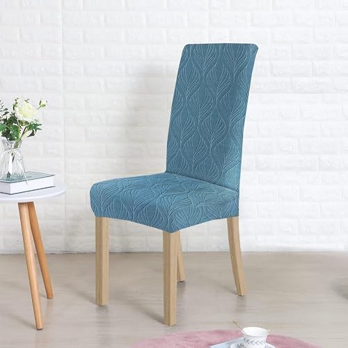 Yellow Weaves Elastic Stretchable Dining Chair Covers, Removable Washable Elastic Self Jacquard Dining Chair Covers (Set of 4, Botanical Teal Blue) - Image 5